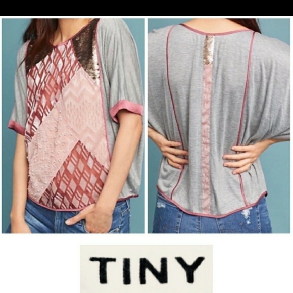 Anthropology "Tiny" gray/pink sequence blouse … - Picture 1 of 8